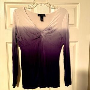 INC International Concepts Gray and White Ruched Tie Front Blouse